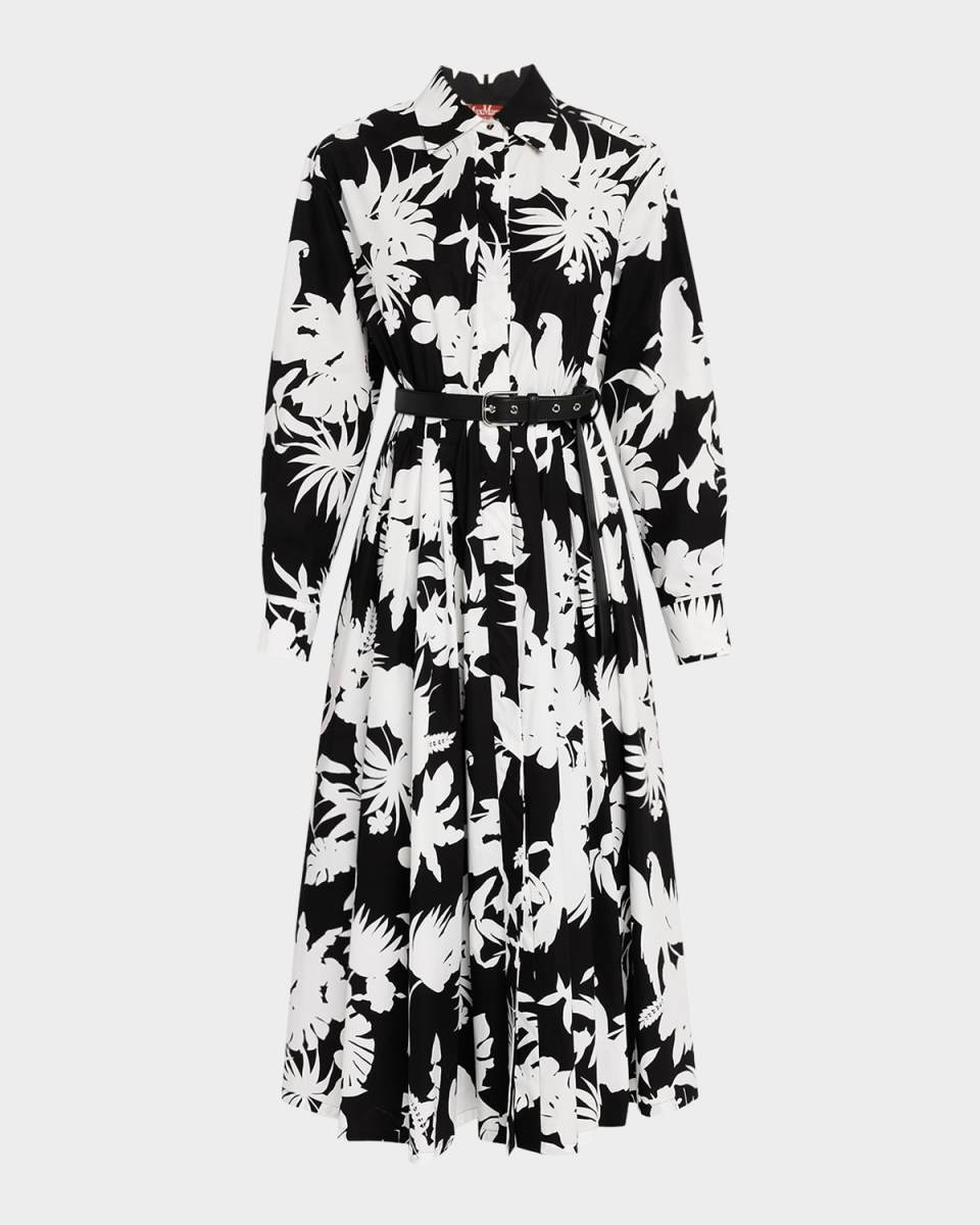 Ussel Pleated Botanical-Print Midi Shirtdress